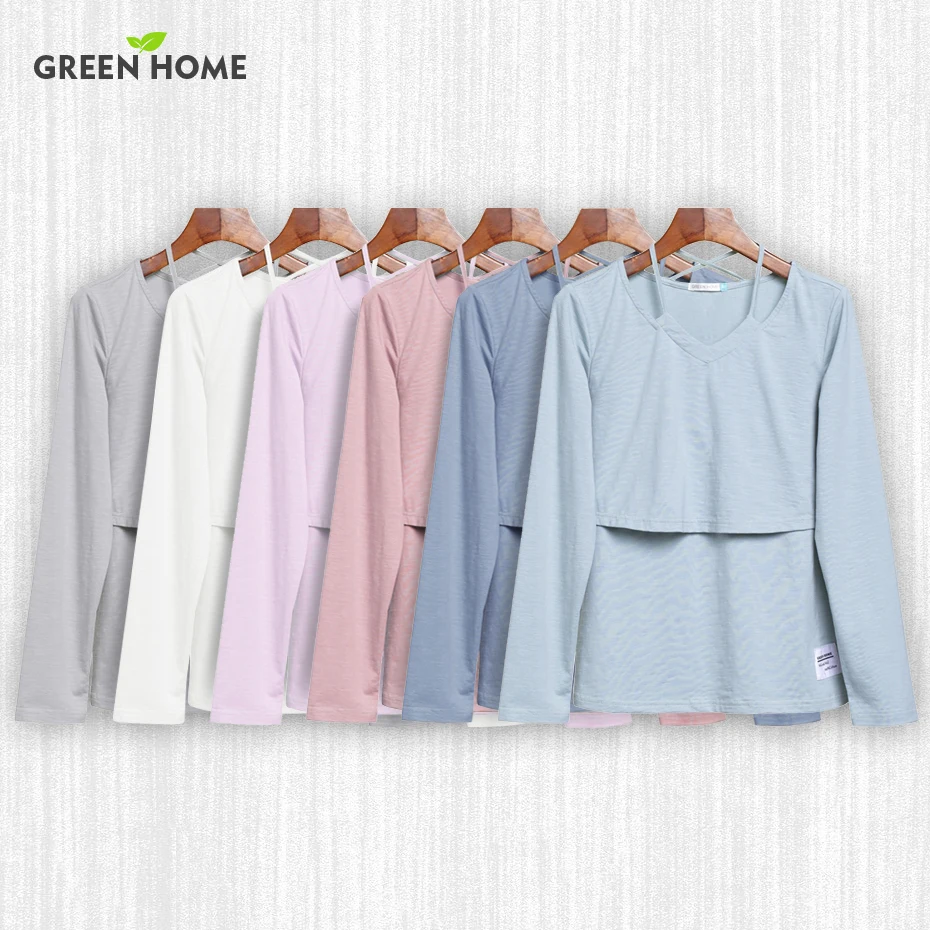 

Green Home 7 Colors Solid Maternity T-Shirt Maternity Clothing Long Sleeves Nursing Breastfeeding Tops for pregnancy Clothes