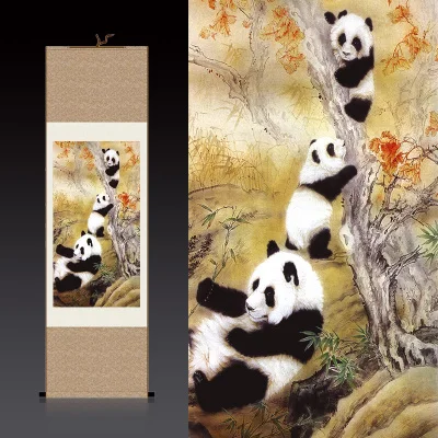 

Chinese wind, three panda pictures, hanging paintings, silk painting scroll 07