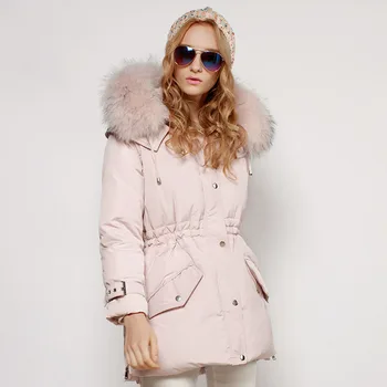

Europe New 2017 Winter Women's Fashion Slim Pockets Big Real Raccoon Fur Hooded Thick Coats Parkas Female Casual Outwear Brand