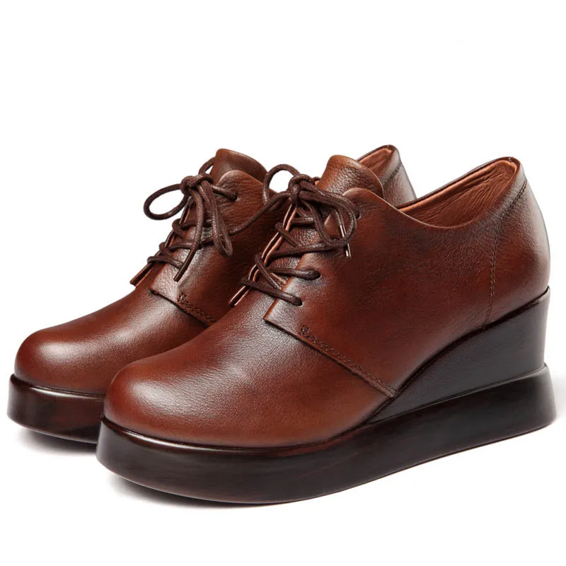 Lässig Ferse Frühling Echtes Volles Komfort Elegante Frauen High Hang Mode Heißer Neue Schwarzes 2019 Verkauf brown Leder Schuhe Heels OxatR