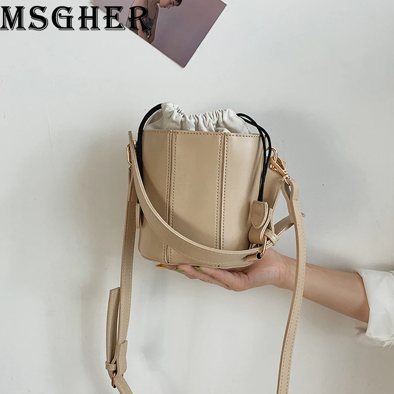 

MSGHER Bucket Handbags Women High Designer Small Shoulder Bags Female Casual Solid Crossdoby Bags Messager Bag