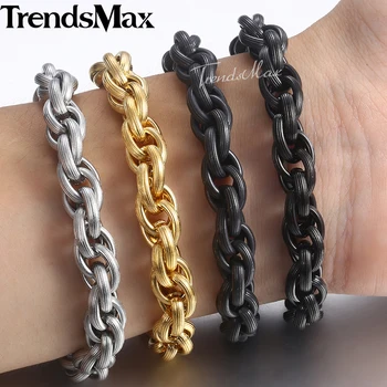 

Men's Bracelets Cable Link Chain Gunmetal Gold Black Stainless Steel Bracelet For Male Jewelry Dropshipping 9mm KBM153A