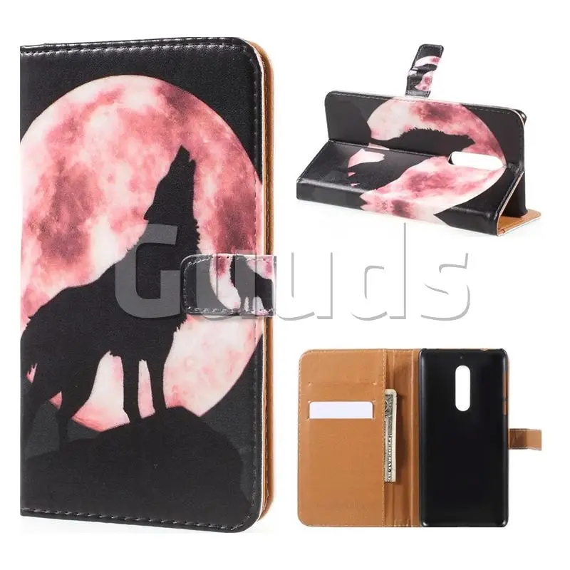 Moon Wolf Leather Wallet Case for Xiaomi Redmi Note 4X