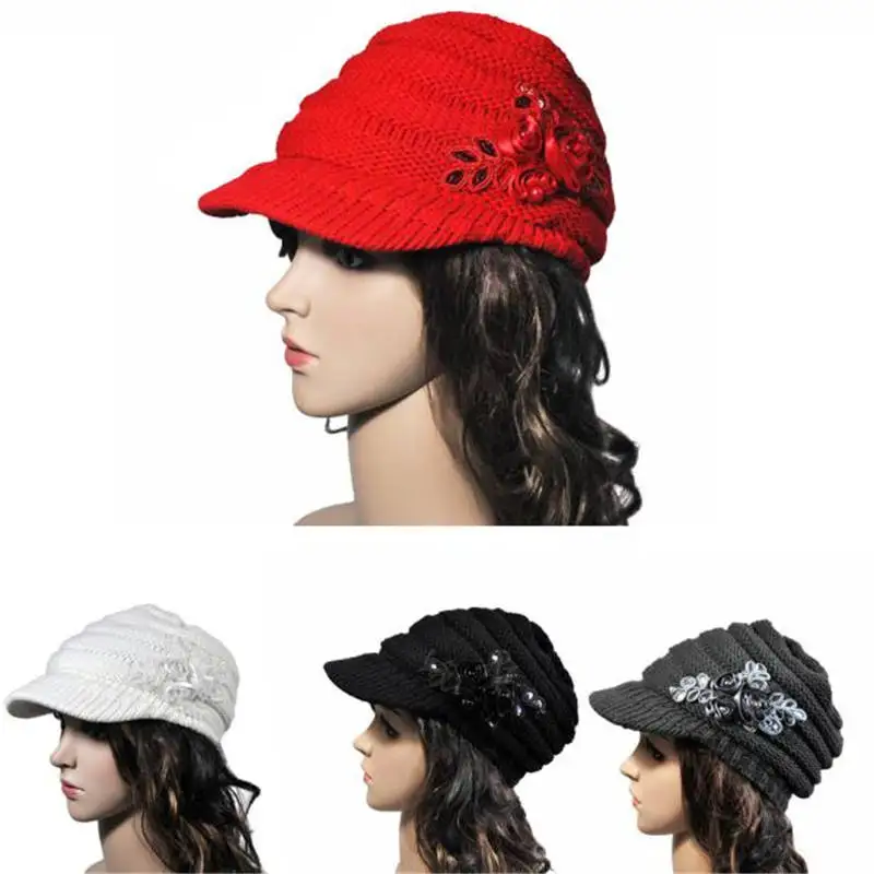 Korean women caps flower girl hats autumn winter ladies hat brim Sequin ...