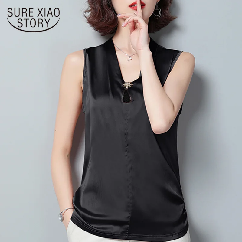 

women's summer blouses 2019 womens clothing v-neck sleeveles chiffon blouse women's shirt plus size blouse women tops 4841 50