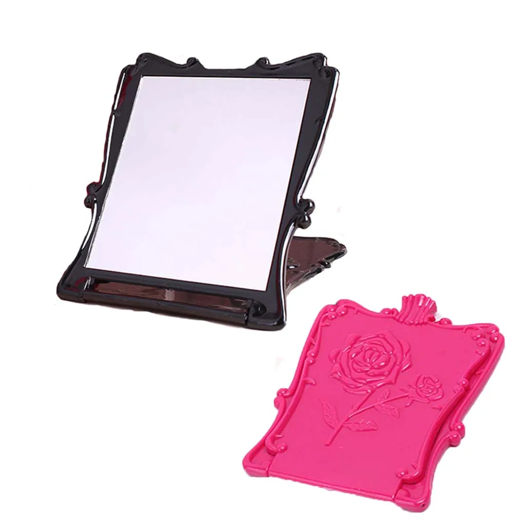 1PC Vintage Rose Mini Mirror Plastic Pocket Makeup Mirrors Cosmetic