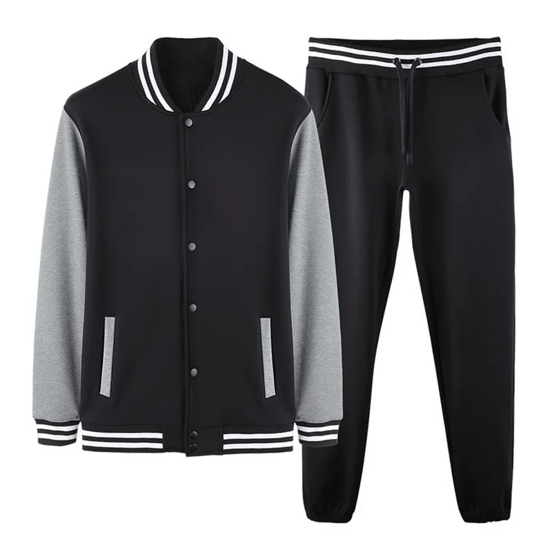 

ADISPUTENT Patchwork Button Casual Baseball Uniform Coat Male Jaqueta Masculino Bomber Jacket 2 Pcs/set Men Pants Top