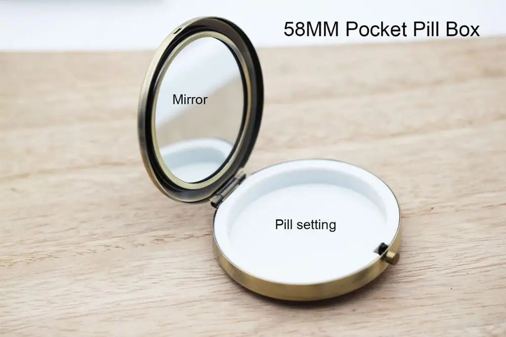 

1pcs Round 58MM Blank Pocket Pill Boxes Container With Mirror Pill Case Gold/Silver/Bronze For Medicines Storage/Damp Proof Pill