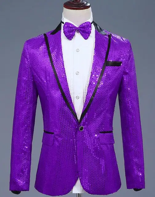 Elegant Purple Sequined Men's Suit Jacket for the Show Coat Long Sleeve