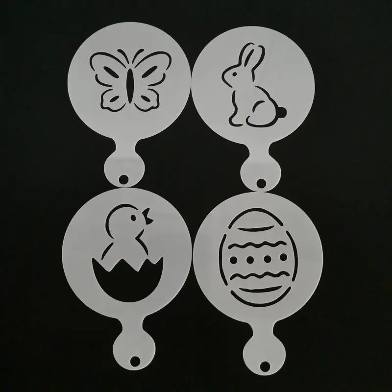 

4Pcs Easter Coffee Latte Cappuccino Barista Stencils Plastic Cake Cupcake Cookie Template Mold Coffee Decoration