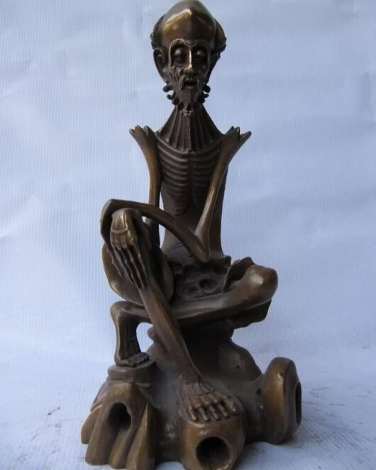 

USPS to USA S1078 Fane Pure Bronze Carved Buddhism skeleton Dharma arhat Bodhidharma Buddha Statue