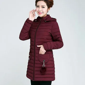 

Middle-aged Women's Cotton Coat 2020 New Casual Medium long Solid color Hooded Long-sleeved Large size Women Cotton Coat NUW235