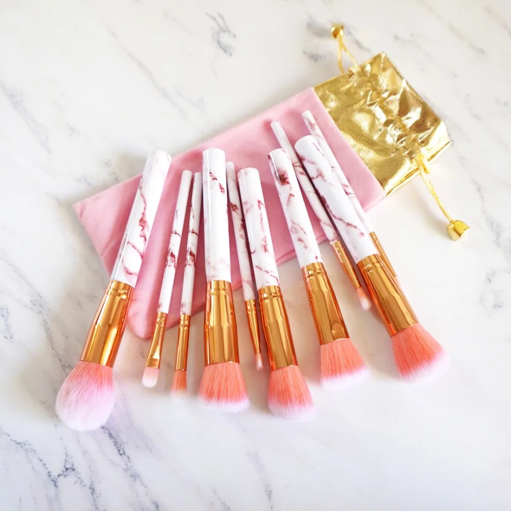 

10Pcs/Set Makeup Brushes Kabuki Foundation Brushes Marbling Handle Eyeshadow Lip Highlighter Marble Brush Make up Brushes Kits
