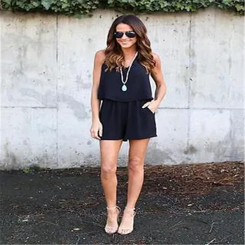 

2017 Summer Fashion Women Chiffon Casual Beach Chiffion Playsuit Sleeveless Shorts Jumpsuit Trousers