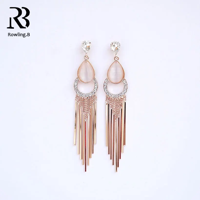 ROWLING. B lágrima cristal pendientes largos Color cobre Chandelier pendientes nupcial boda joyería para las mujeres EH198|crystal long earrings|crystal long drop earringsearrings bridal - AliExpress