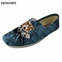 INSTANTARTS/модные Лоферы без застежки; парусиновая обувь на плоской подошве с 3d-рисунком кота и собаки; дышащие Мокасины с квадратным носком; zapatos mujer