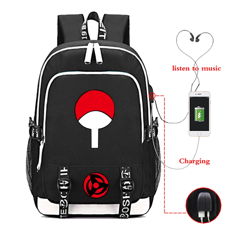 Наруто зарядка через usb Bagpack мужской/женские походные рюкзаки компьютер рюкзак повседневное стиль сумки унисекс рюкзаки для колледжа