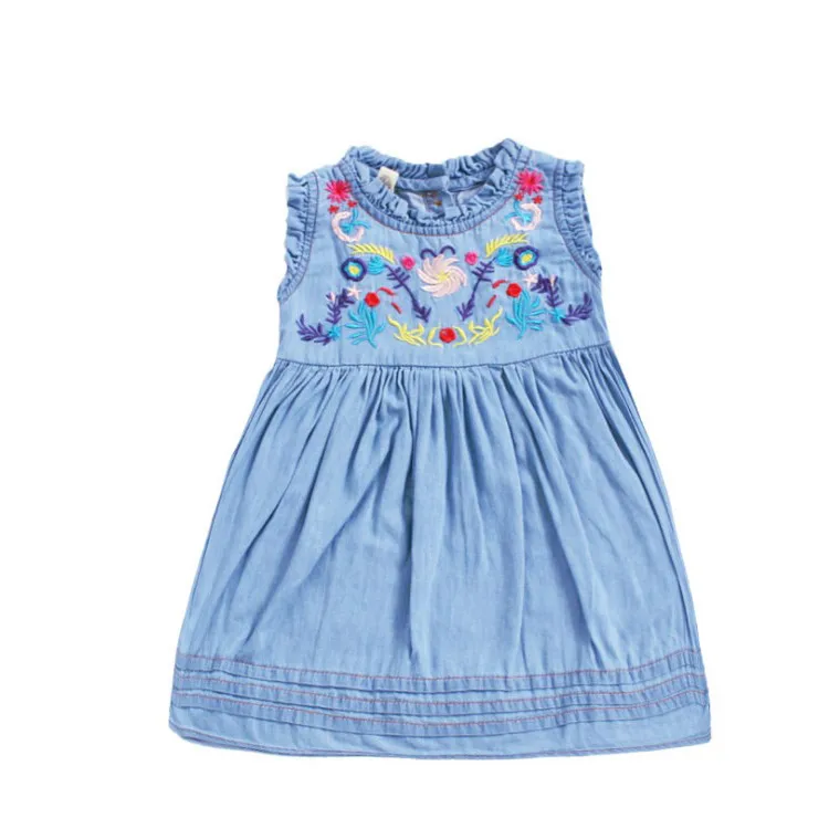 Baby Girl Denim Dress Kids 2018 Summer New Embroidered Children Clothes
