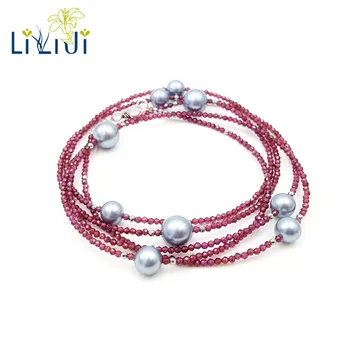 

Lii Ji Black Spinel Garnet Amazonite Sea Shell Pearl Natural Gemstone S925 Silver Clasp Long Necklace For Daily ,Party Wedding