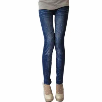 

Drop Shipping Women Stonewash Denim Skinny Leggings Stretchable Pencil Pants Tights faux Jeans Stonewash Slim Legging Hot 3591