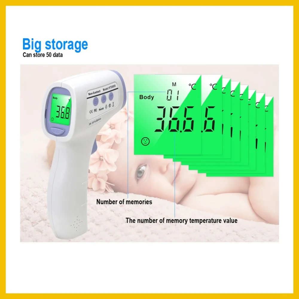 Детский инфракрасный термометр HTD8808C c быстрым измерением и высокой точнотью