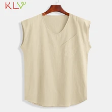 Мужская майка, летняя, хлопок, лен, с карманом, без рукавов, облегающая, для фитнеса, повседневные, мужские футболки Camisetas, рубашка Homme, одежда для бега 19Jun4