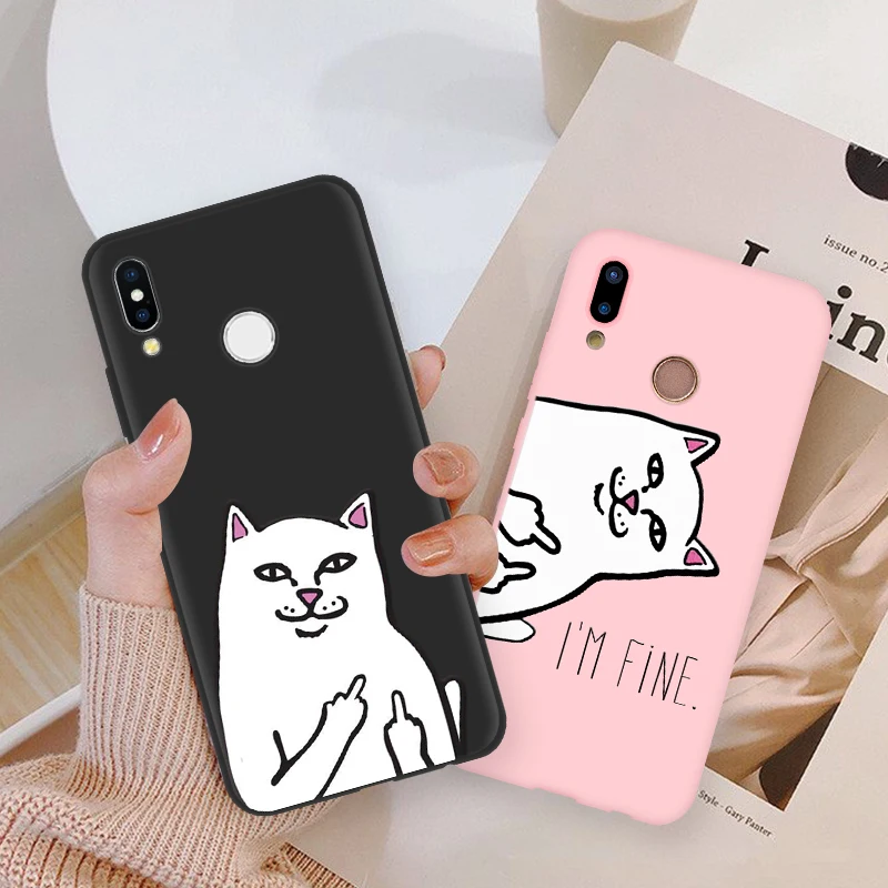 

Middle Finger Cat Phone Case For Huawei P30 P20 Mate 20 10 Lite Pro TPU Case For Huawei P Smart 2019 P8 P10 P9 Lite 2017 Coque