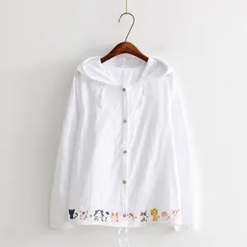 

Women Summer Thin Jacket New 2019 Casual Long Sleeve Hooded Single Breasted Harajuku Short Coats Korean Style Cute Cat Jackets