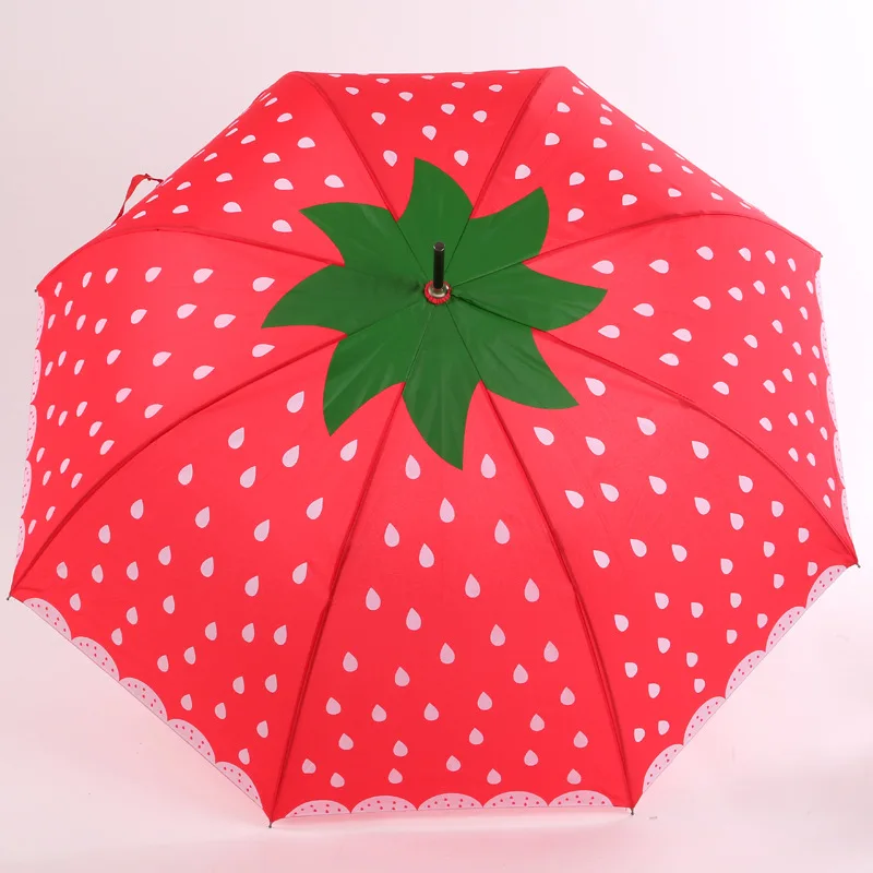 Yesello, милый фруктовый детский зонтик, креативный, с длинной ручкой, вручную, детский зонтик для мальчиков и девочек, арбузный Зонт с узором клубникой