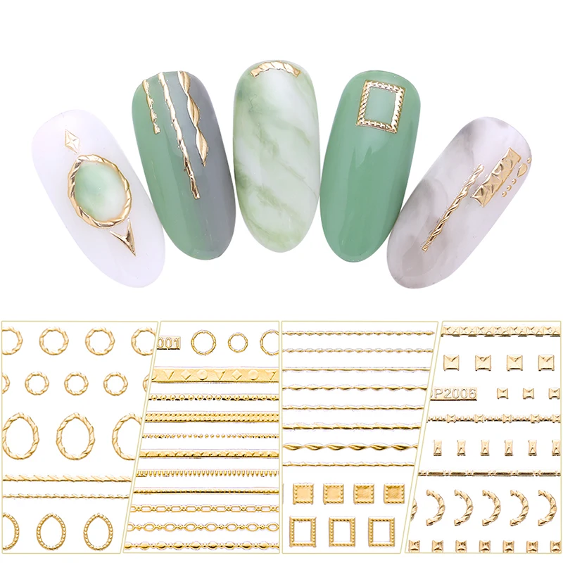 

11.5 * 6cm 3D Nail Sticker Gold Lines Strip Geometric Heart Self Adhesive Nail Art Transfer Stickers Manicure DIY Decoration