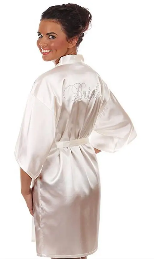 Атласные свадебные халаты из искусственного шелка для невесты, белые халаты для невесты/халаты-кимоно, рисунок «Невеста» на спине - Цвет: white  bride