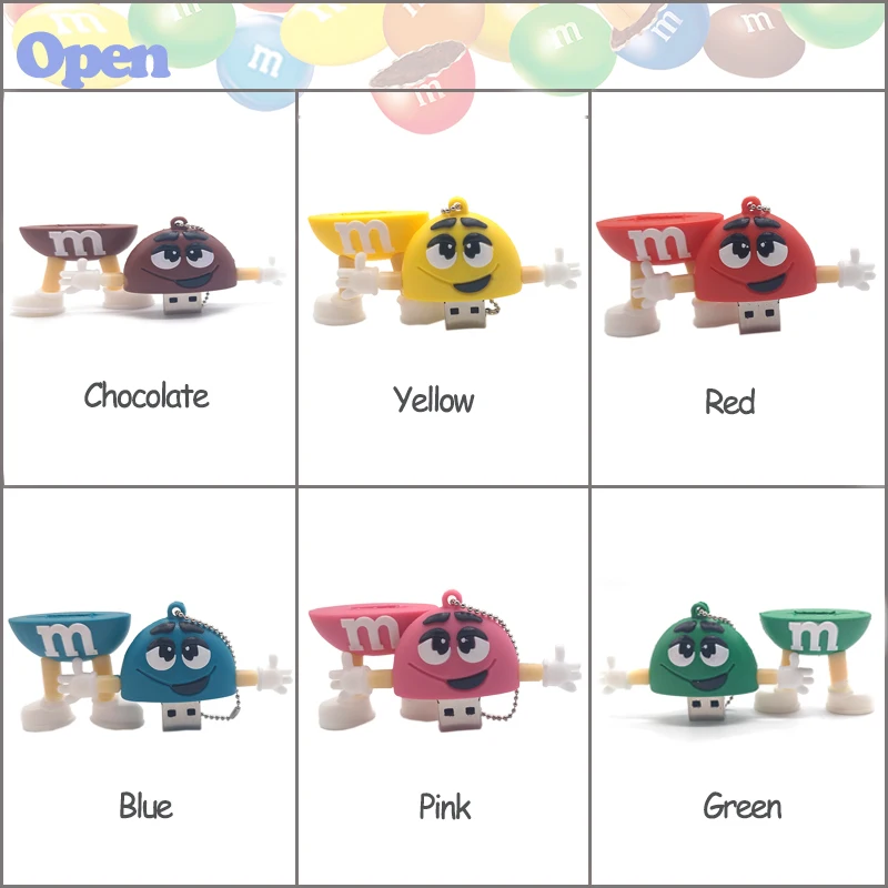 Pendrive cartoon M chocolate beans usb flash drive 4GB 8GB 16GB 32GB 64GB real capacity memory stick personalized gift pen drive