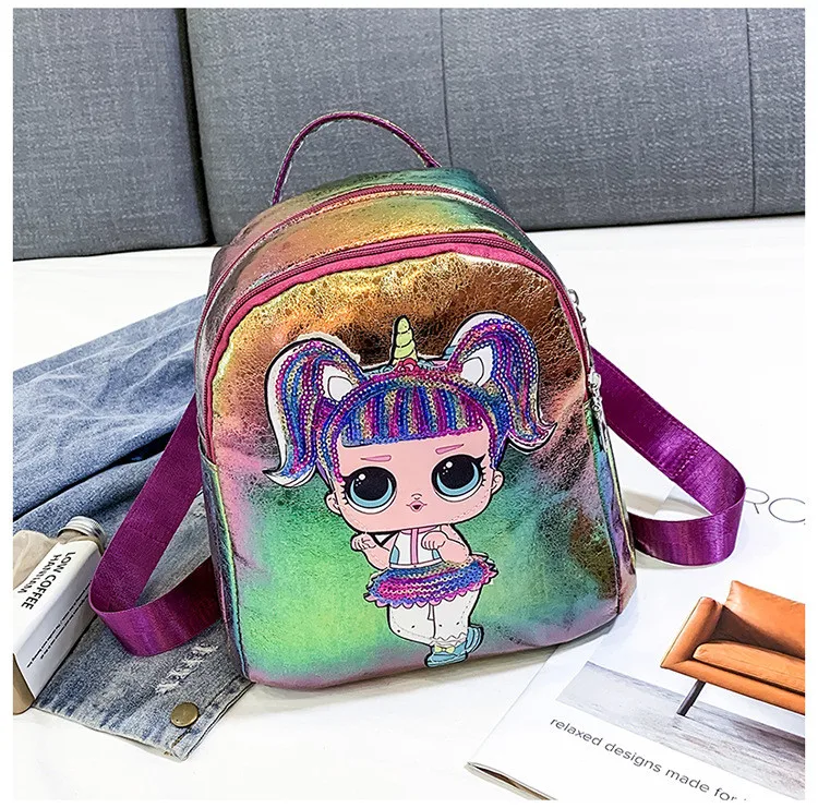 

Cartoon image Backpack for girls children School Bag small Glitter Sequins Women Backpack Rucksack travel bags