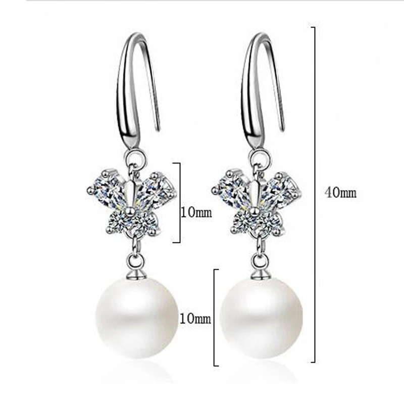 pearls dangle earrings cz zircon silver jewelry (5)