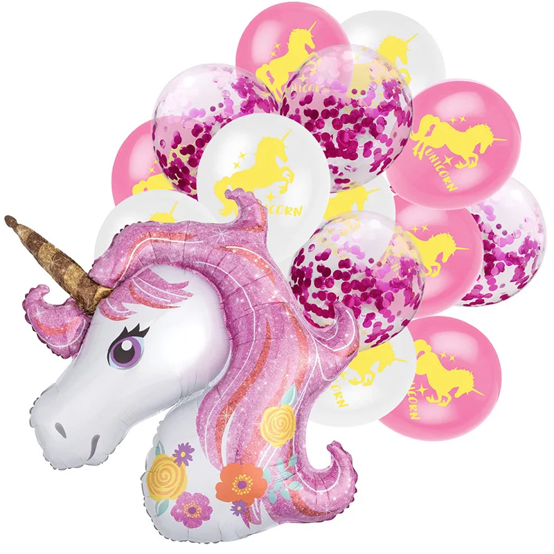 

Unicorn Balloon Set 16pcs/lot Unicorn Foil Balloon + Confetti Balloon + Unicorn Latex Balloon for Birthday Wedding Party Decor