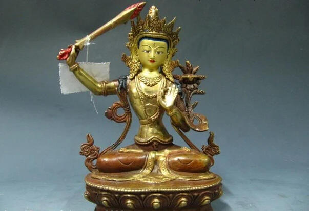 

Collectible bronze lion statue S0758 9"Tibet Pure Bronze Gild Manjusri Bodhisattva Kwan-Yin B0403