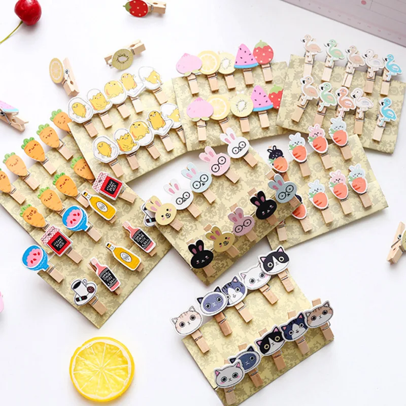 

10pcs/bag Cute Mini Flamingo&Cat Cartoon Spring Wood Clips Decorations Paper Photo Clip Craft Decoration Clips Sun Clothespin