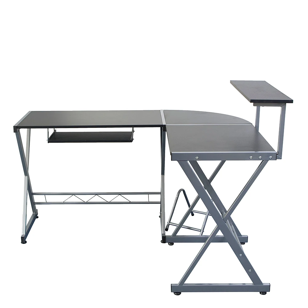 Us Shipping L Shaped Wooden Computer Desk With Top Shelf Gray