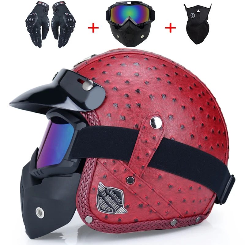 Мотоциклетный шлем Ретро винтажный синтетический кожаный Открытый шлем мотоциклетный скутер круизер Чоппер КАСКО Мото шлем точка - Цвет: b7