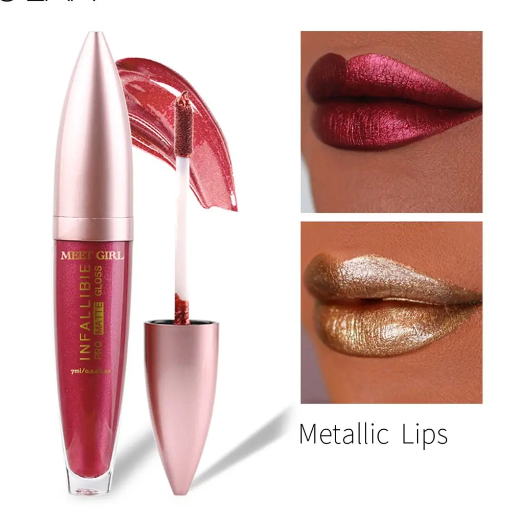 

12 Colors Sexy Matte Shine Liquid Lip Gloss Women Makeup Lipstick Metal Matte Long Lasting Waterproof Pearl Color Lip Tint Gift