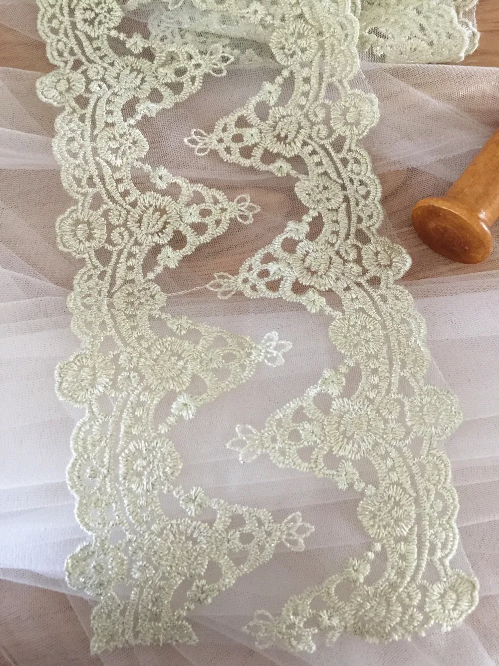3 yard/lot 15cm 5.9" width ivory bridal wedding dress embroidered tapes