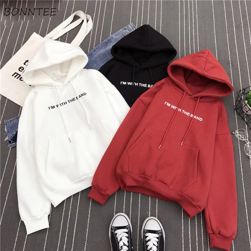 هوديس النساء مقنعين الصلبة الشتاء الدافئة سمكا زائد المخملية إلكتروني المطبوعة جيوب إمرأة هوديي الكورية نمط كل مباراة الترفيه