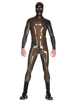 

transparent Latex Bodysuit Enclosed Latex Rubber Catsuit With Back Zip Through Crotch Men's Latex Clothes Including Hood