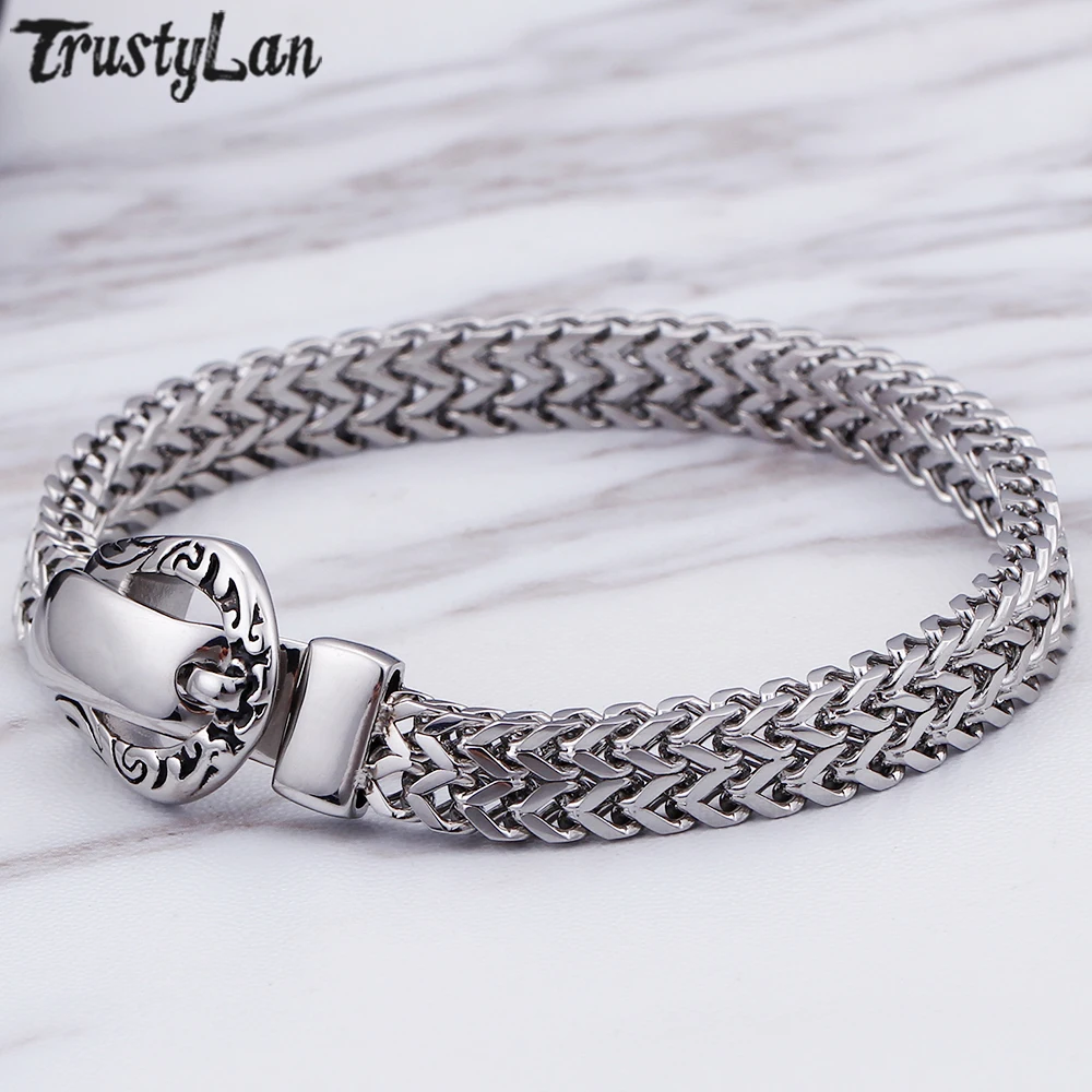 Индивидуальные браслеты для мужчин с пряжкой на ремне полированная цепочка из нержавеющей стали Armbanden ювелирные изделия для мужчин подарки для бойфренда