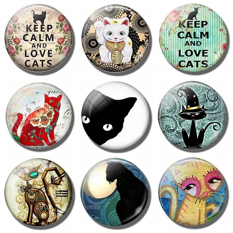 Keep Calm and Love Cats 30 мм магнит на холодильник мультяшный Кот любитель ПЭТ стеклянный купол магнитная наклейка на холодильник держатель для замет...