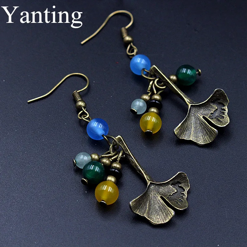 

Yanting natural stone earrings for women ancient copper flower pendant earings ethnic pendientes Bohemian women earrings
