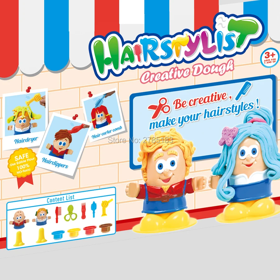 

Creative Hairstylist Creative Color Play Dough Fashion Hair stylist Environmental Plasticine and tool kit Educational Toy sets