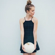 Bazaleas American Tartan Slim Dress Sexy Spaghetti Strap women Casual Vestidos A Line Dresses appeal
