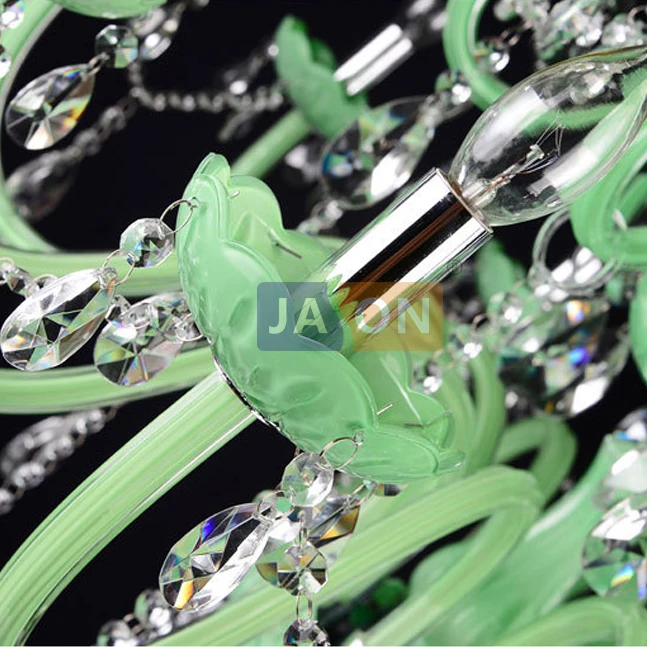 Led e14 Европейский кристалла железа Стекло зеленый люстры Lamparas де Techo подвесной светильник Lampen для фойе