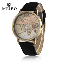 Новая мода группа meibo женские наручные часы винтажный дизайн мини карта мира джинсы fabric Watch Мужчины случайный подарок часы